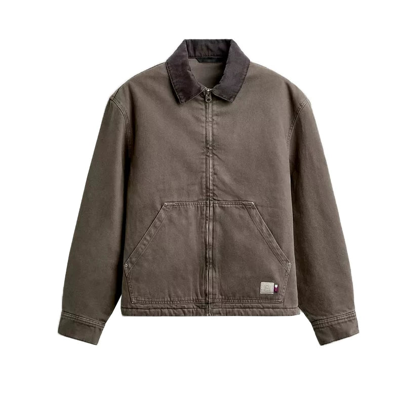 Contrast-Collar Cropped Zip Jacket