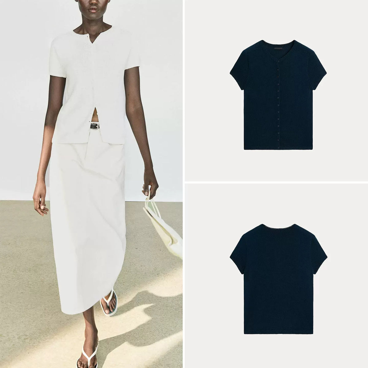 Button-Front Short-Sleeve Knit Top
