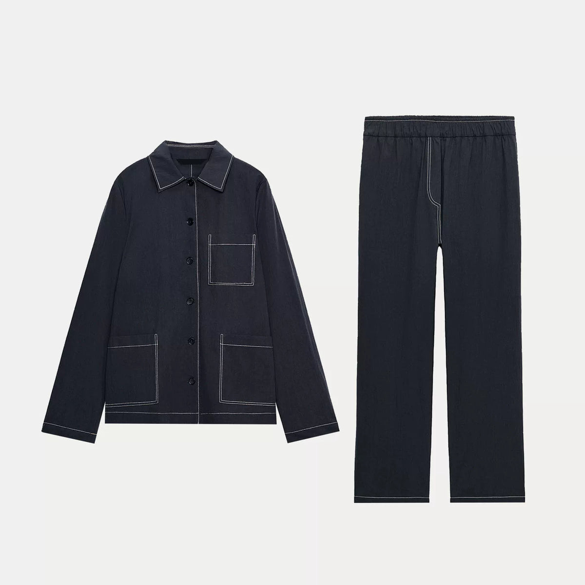 Contrast-Trim Shirt and Trousers Set