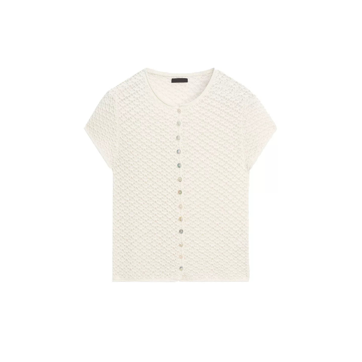 Textured Openwork Short-Sleeve Cardigan