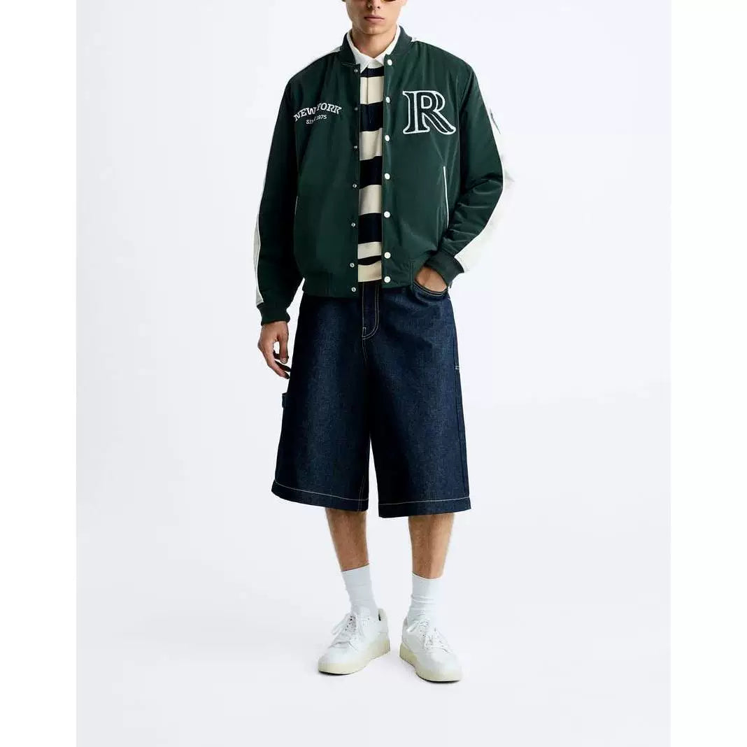 Patch Detail Baseball Bomber Jacket