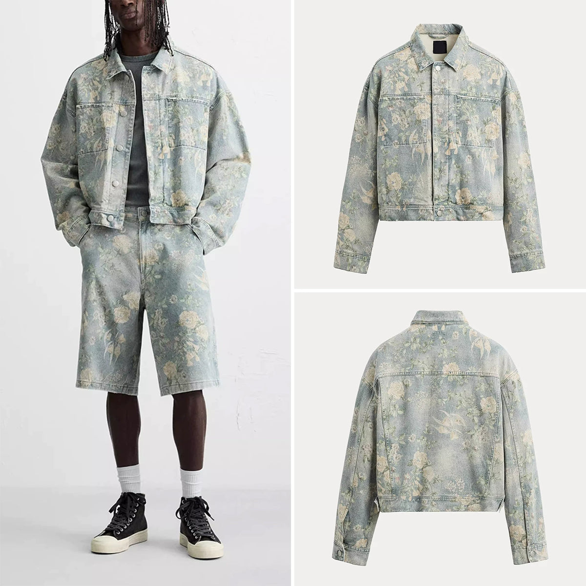 Cropped Printed Denim Jacket
