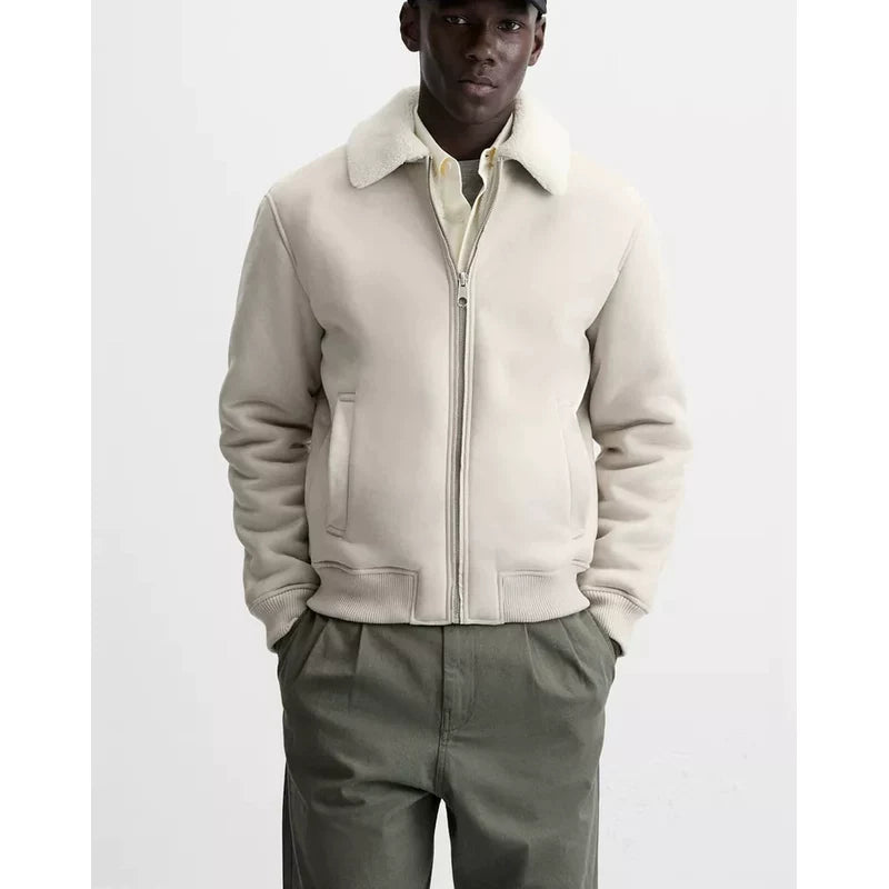 Suede-Effect Panel Zip Jacket