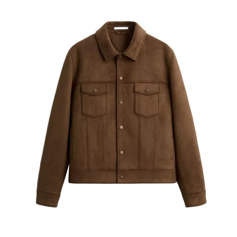 Suede-Effect Short Lapel Jacket