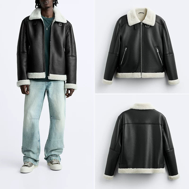 Faux Leather Shearling-Effect Jacket
