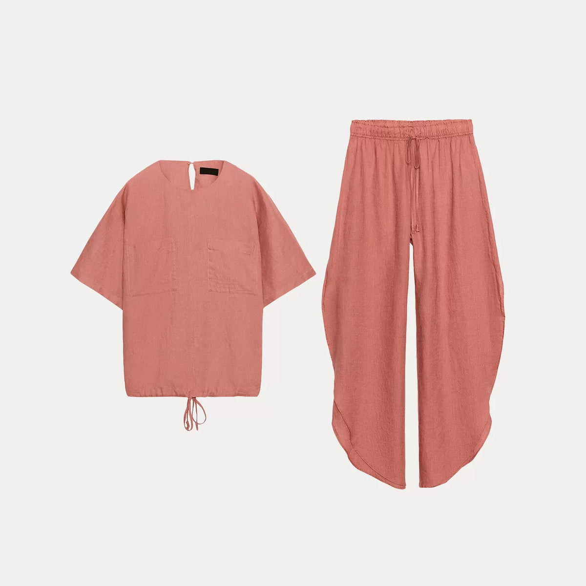 Tie-Front Top and Split-Hem Trousers Set