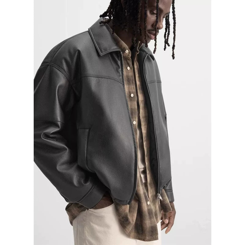 Faux Leather Boxy Zip Jacket