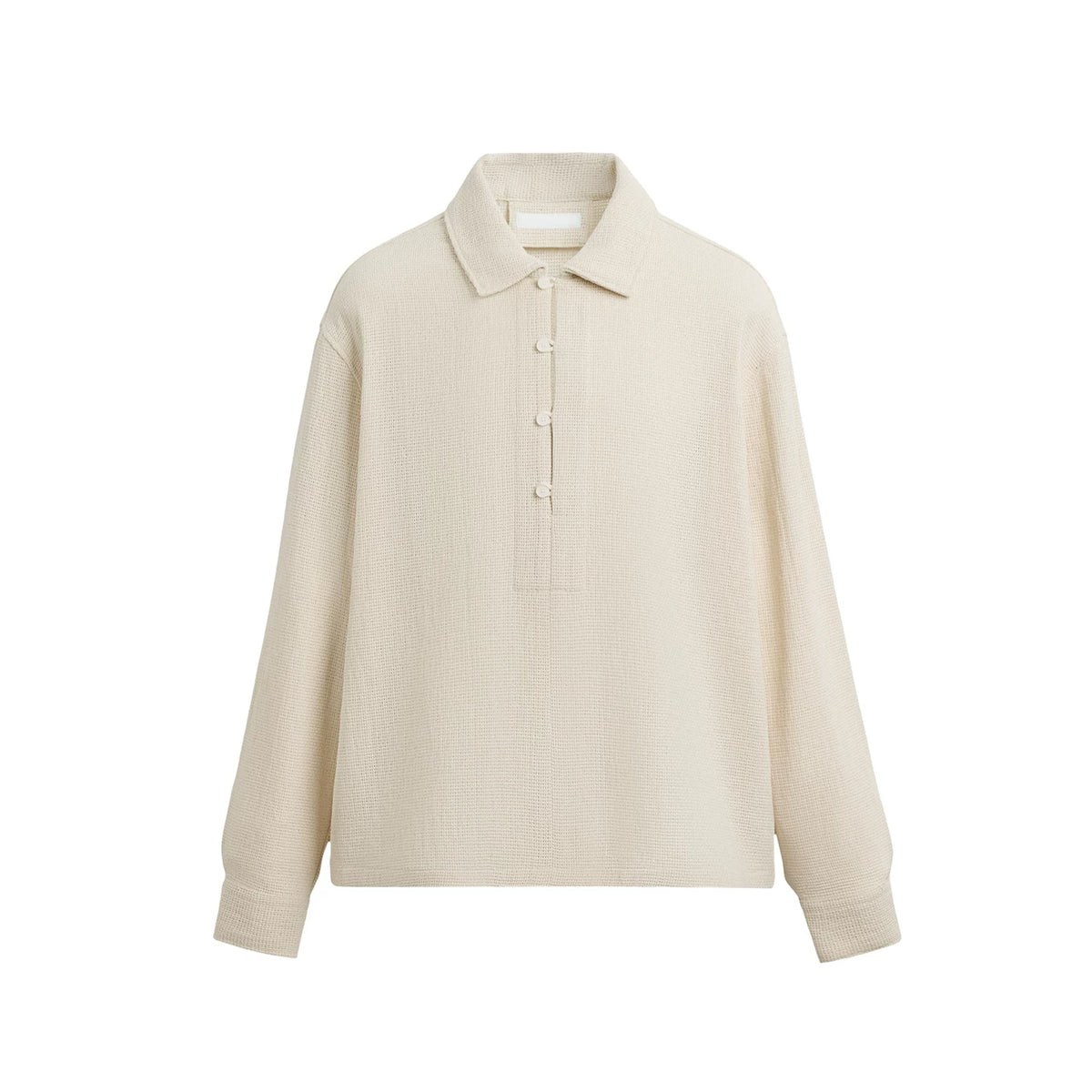 Polo-Collar Textured Long-Sleeve Shirt