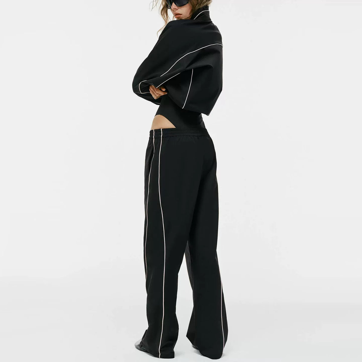 Contrast-Trim Jacket and Straight Trousers Set