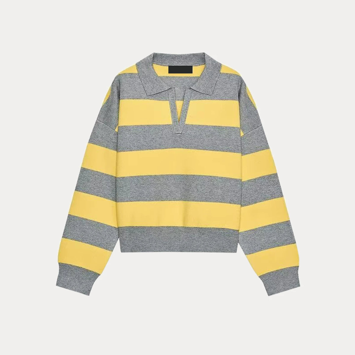 Long-Sleeve Striped Knit Polo
