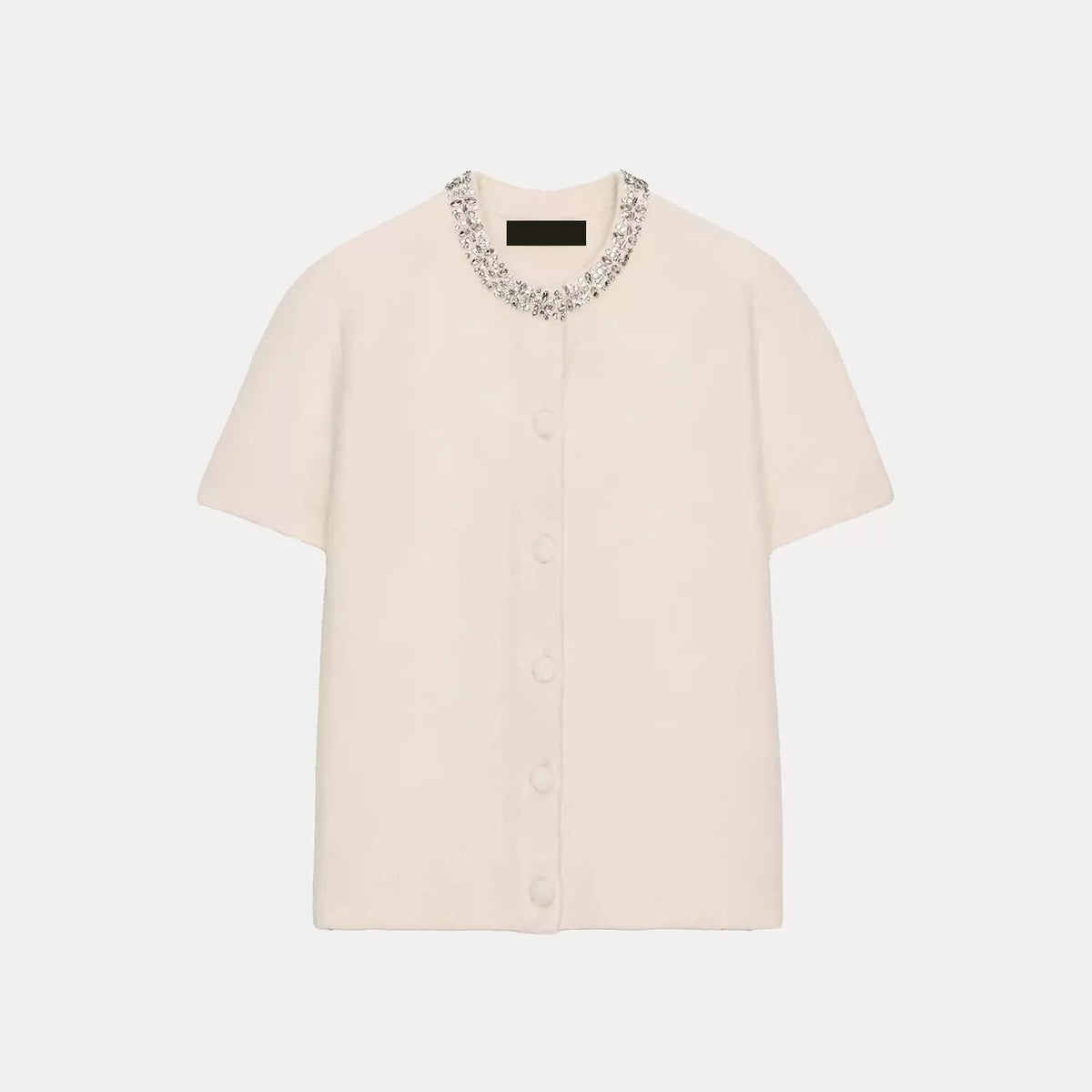 Jewel-Neck Short-Sleeve Knit Top