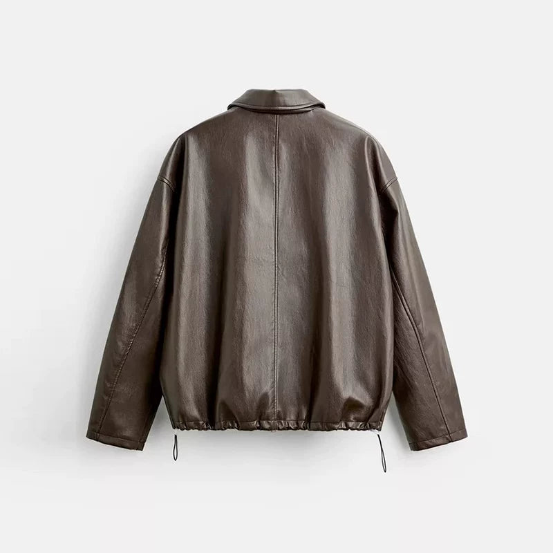 Faux Leather Pocket Boxy Jacket