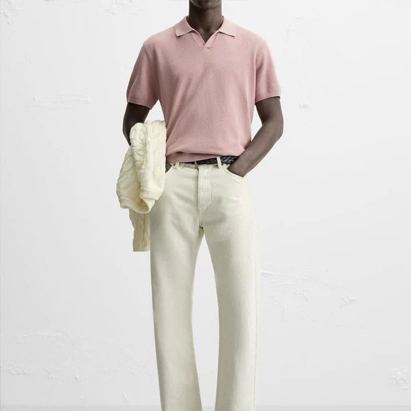 Textured Knit Short-Sleeve Polo
