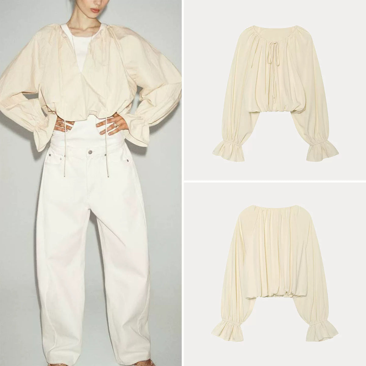 Lantern-Sleeve Tie Top