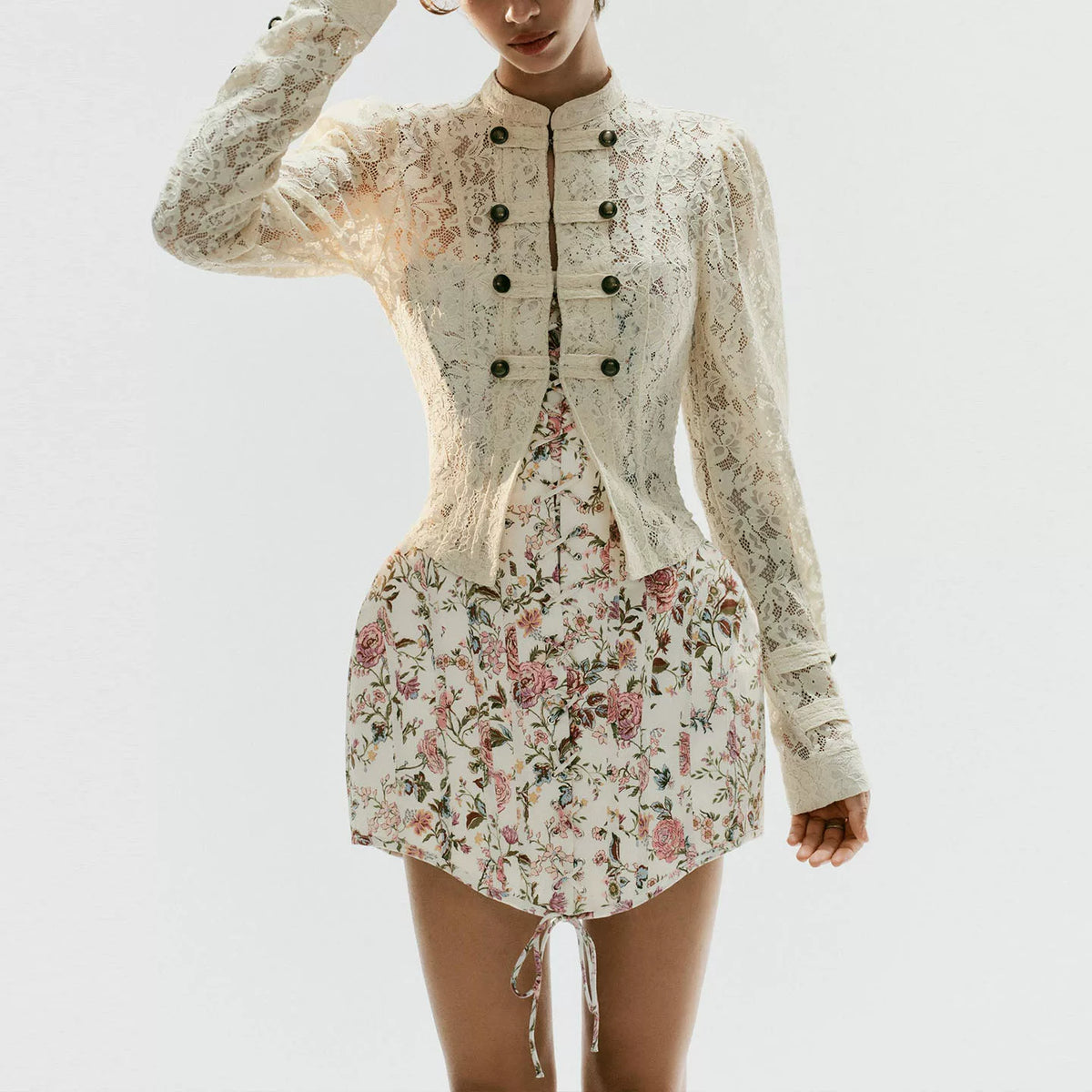 Lace Jacket and Floral Dress Set