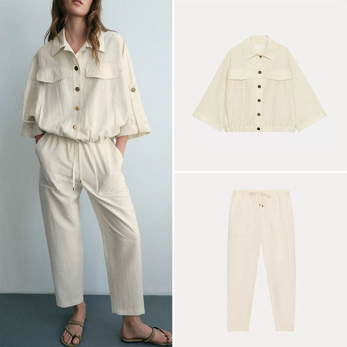 Safari Shirt and Tie-Waist Straight Trousers Set