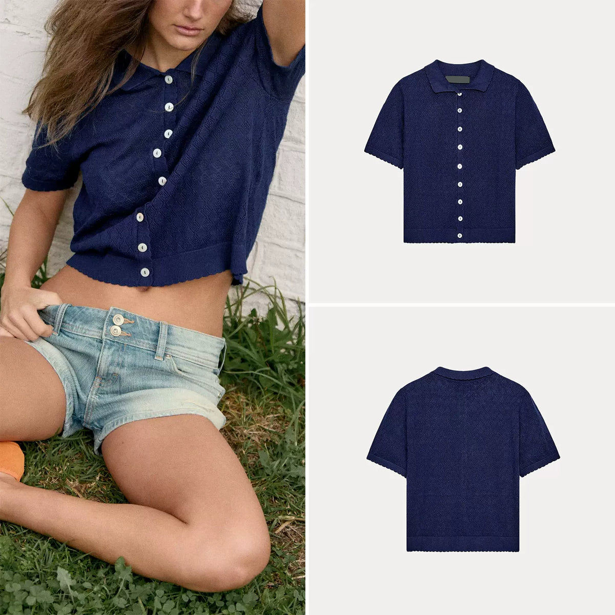 Short-Sleeve Polo Collar Knit