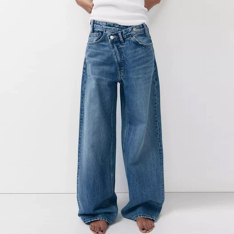 Double-Breasted Wide-Leg Jeans