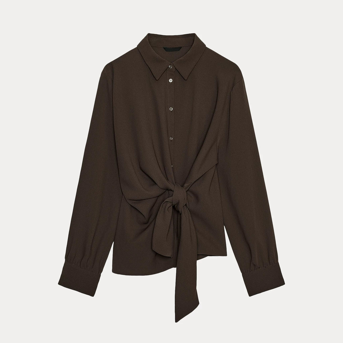 Crepe Tie-Detail Shirt and Wide-Leg Trousers Set