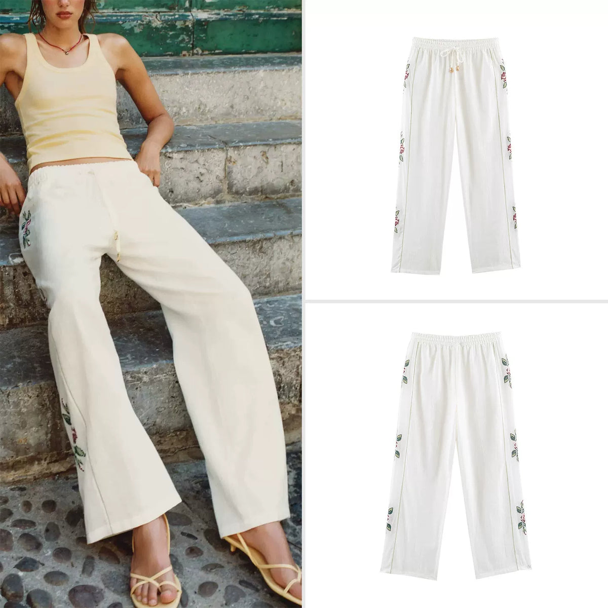 Embroidered Stripe Straight Trousers