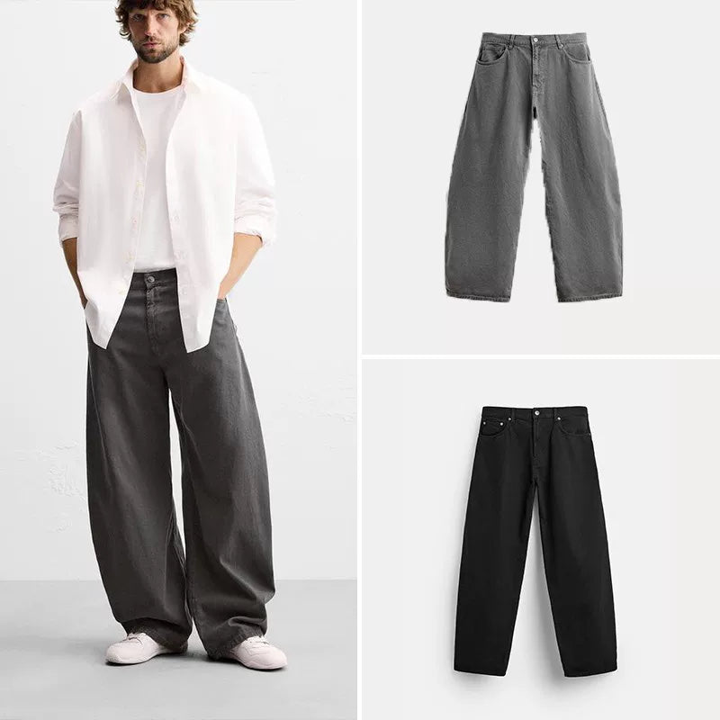 Balloon-Fit Washed Jeans