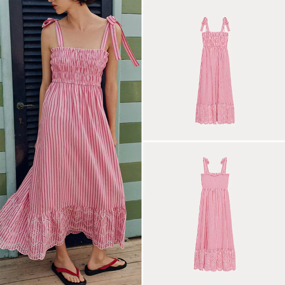 Striped Bow Midi Dress