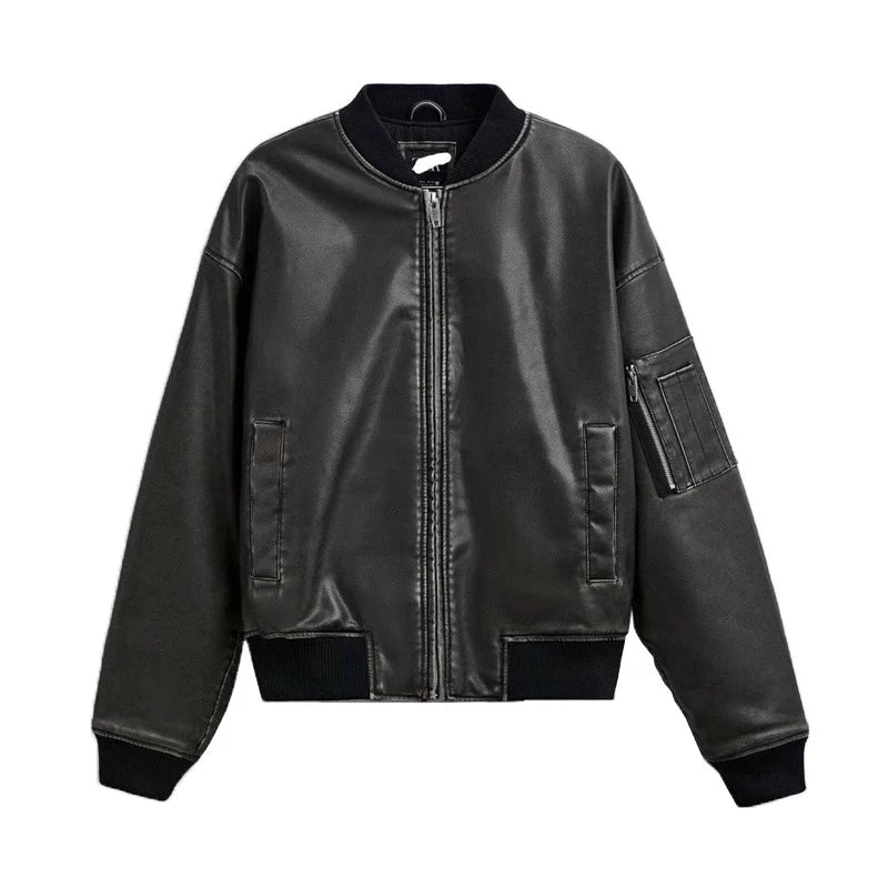 Faux Leather Moto Aviator Jacket