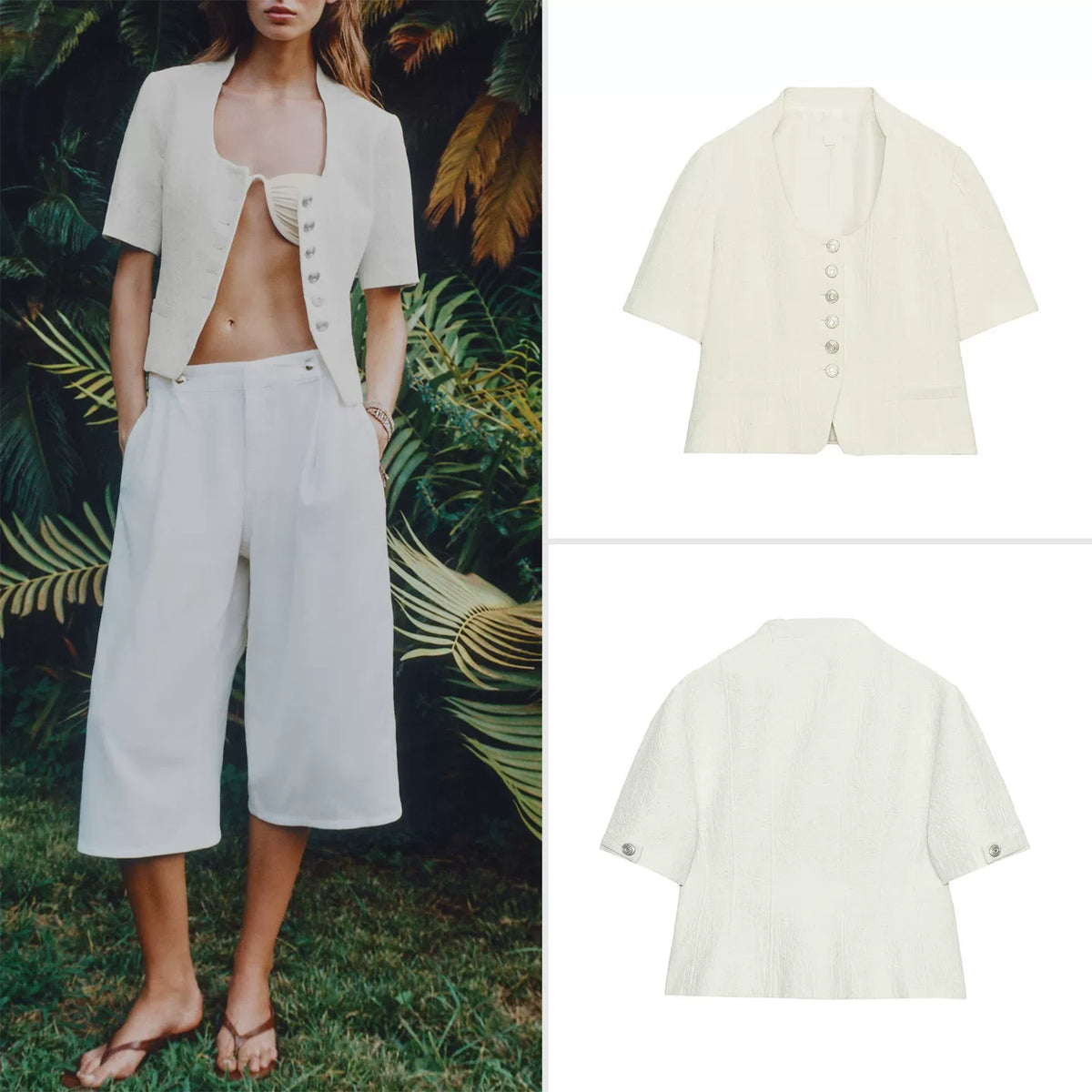 Jacquard Short-Sleeve Crew Jacket