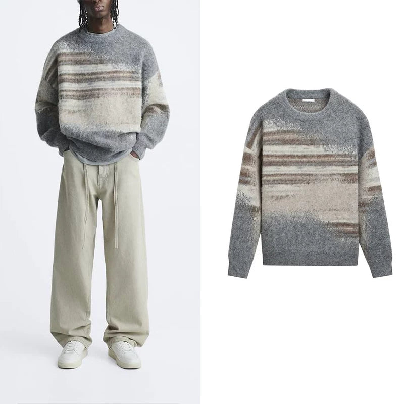 Brushed Striped Crew Neck Sweater