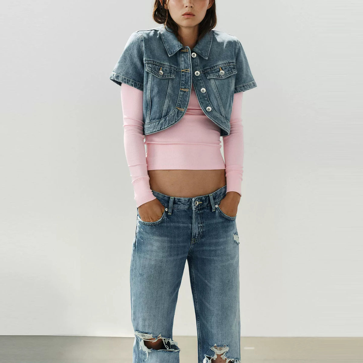 Asymmetric Cropped Denim Shirt