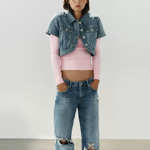 Asymmetric Cropped Denim Shirt