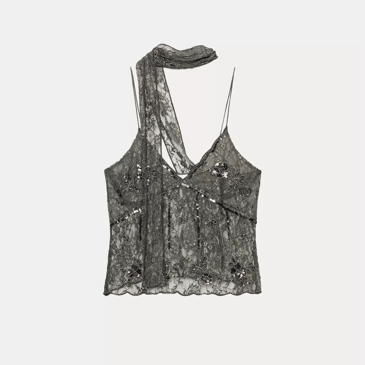 Lace Embroidered Scarf-Style Top