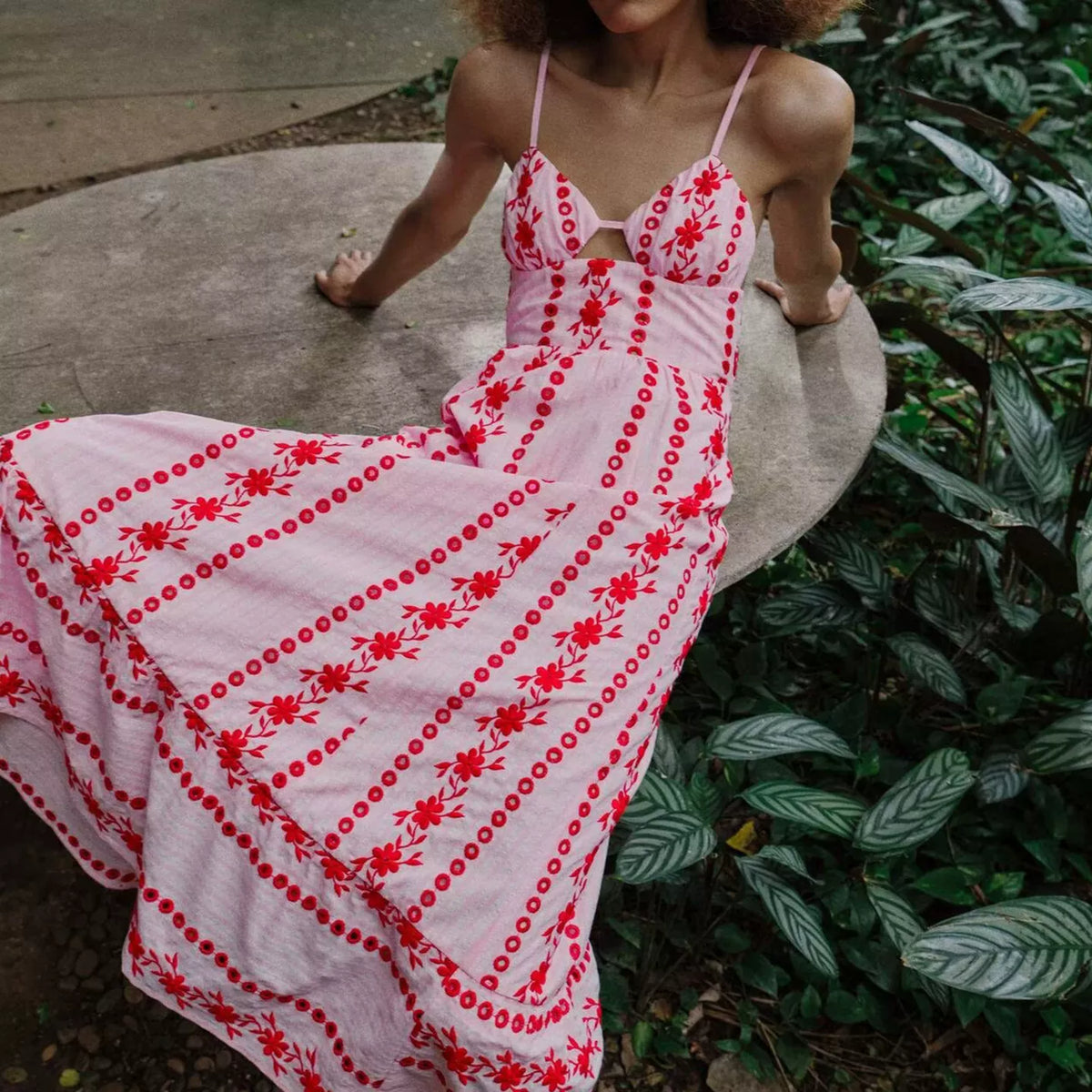 Embroidered Cutout Midi Slip Dress