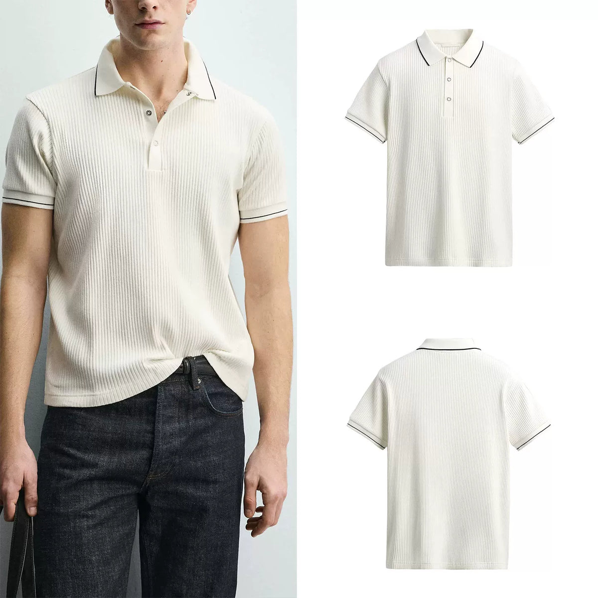 Ribbed Slim Polo Shirt