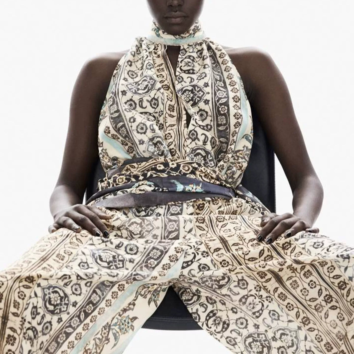 Tie Open-Back Halter Jumpsuit