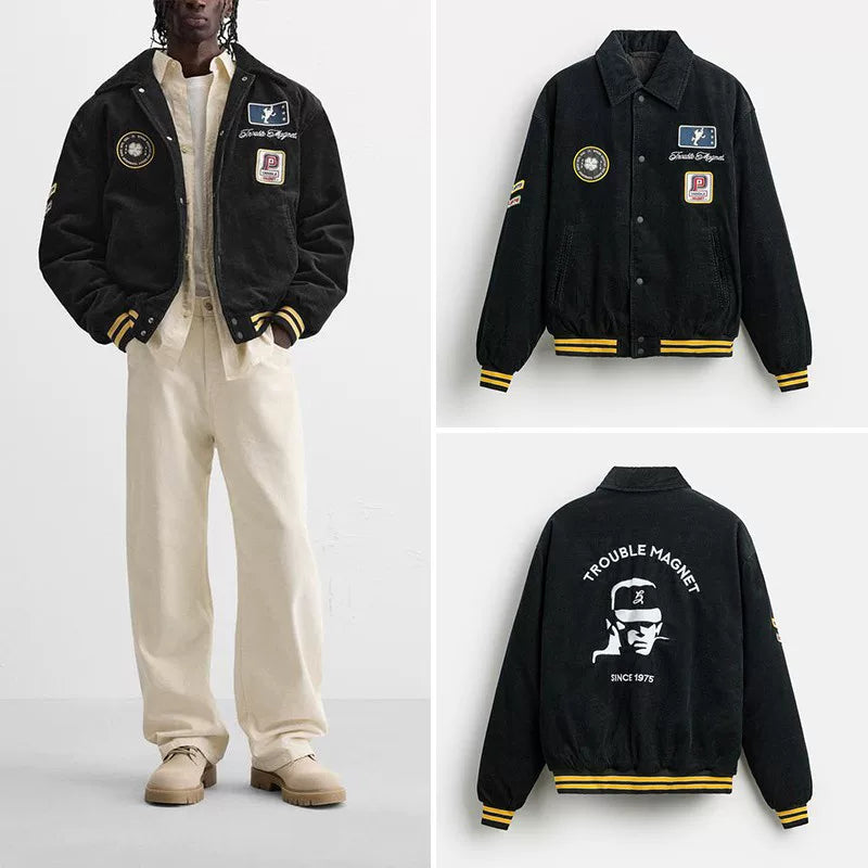 Patchwork Corduroy Varsity Jacket