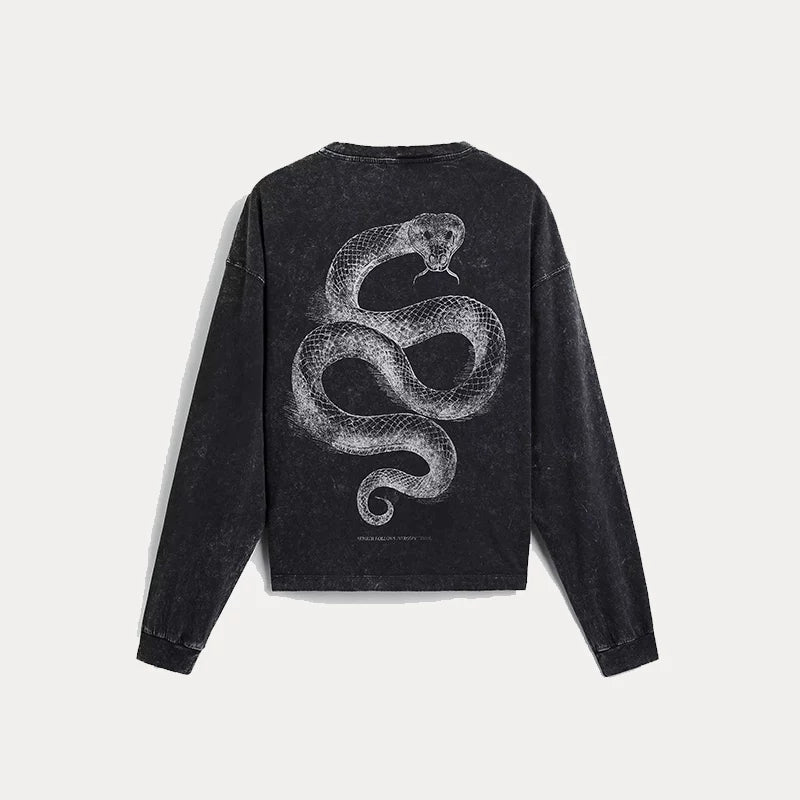 Washed Snake Print Long-Sleeve T-Shirt