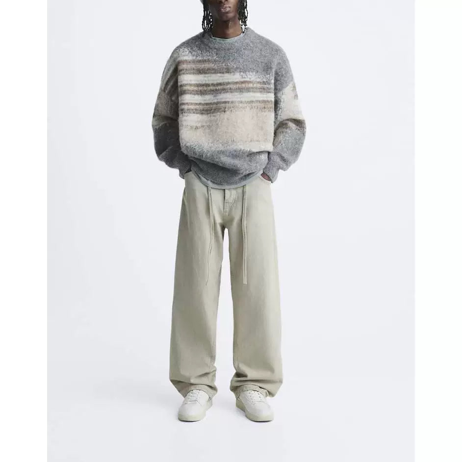 Brushed Striped Crew Neck Sweater