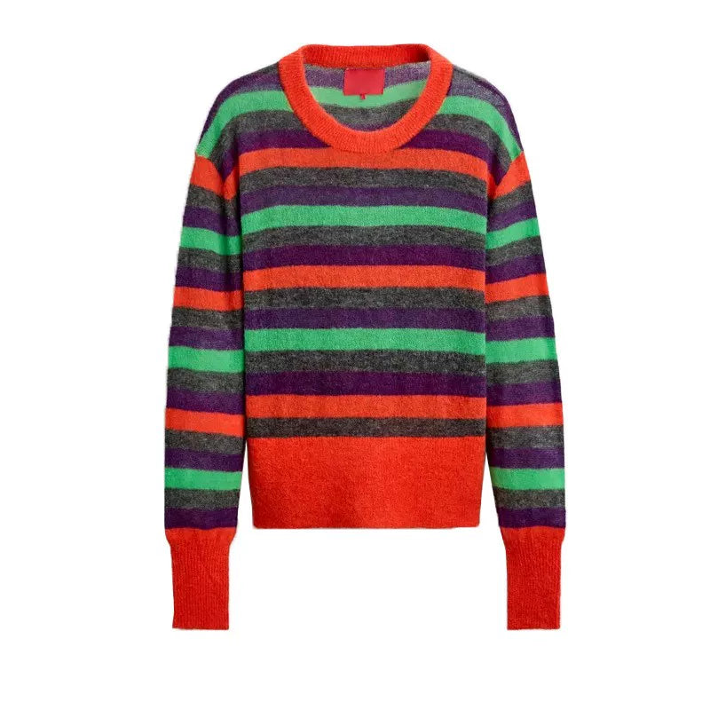 Colour-Block Striped Crew Knit