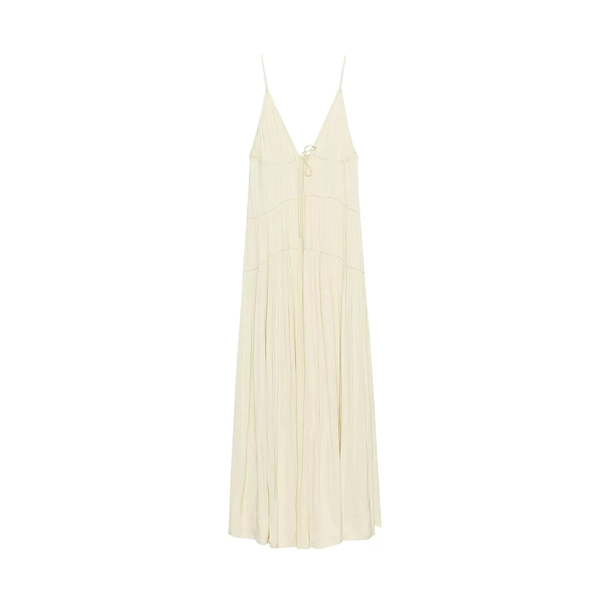 Pleated V-Neck Long Dress