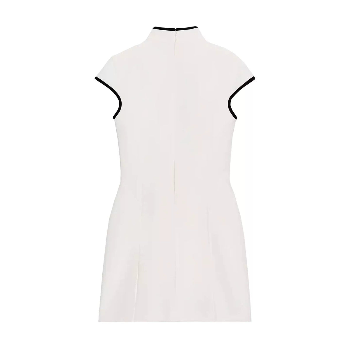 Contrast-Trim Stand-Collar Mini Dress