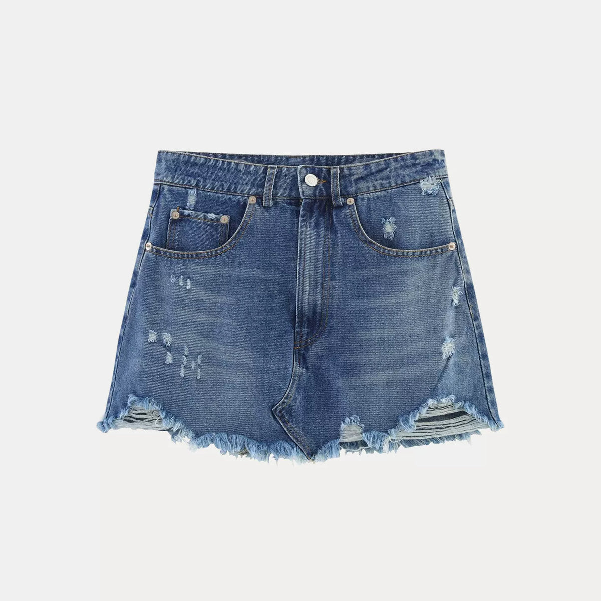 Denim Backless Top and Distressed Mini Skirt Set