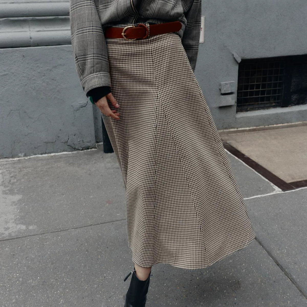 Belted Cape-Style Midi Skirt