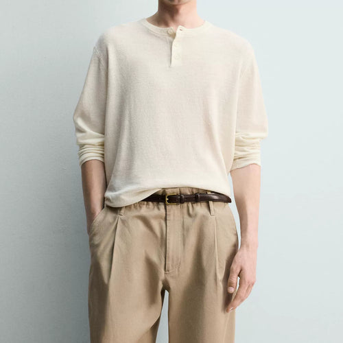 Button Placket Crew Knit Top