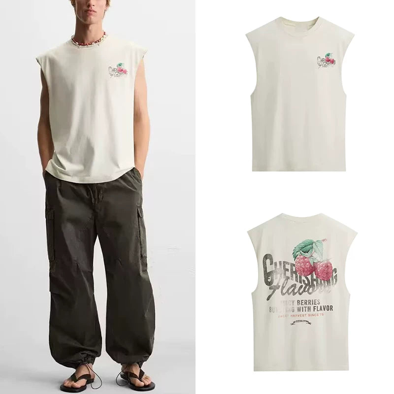 Washed Contrast Print Tank Tee