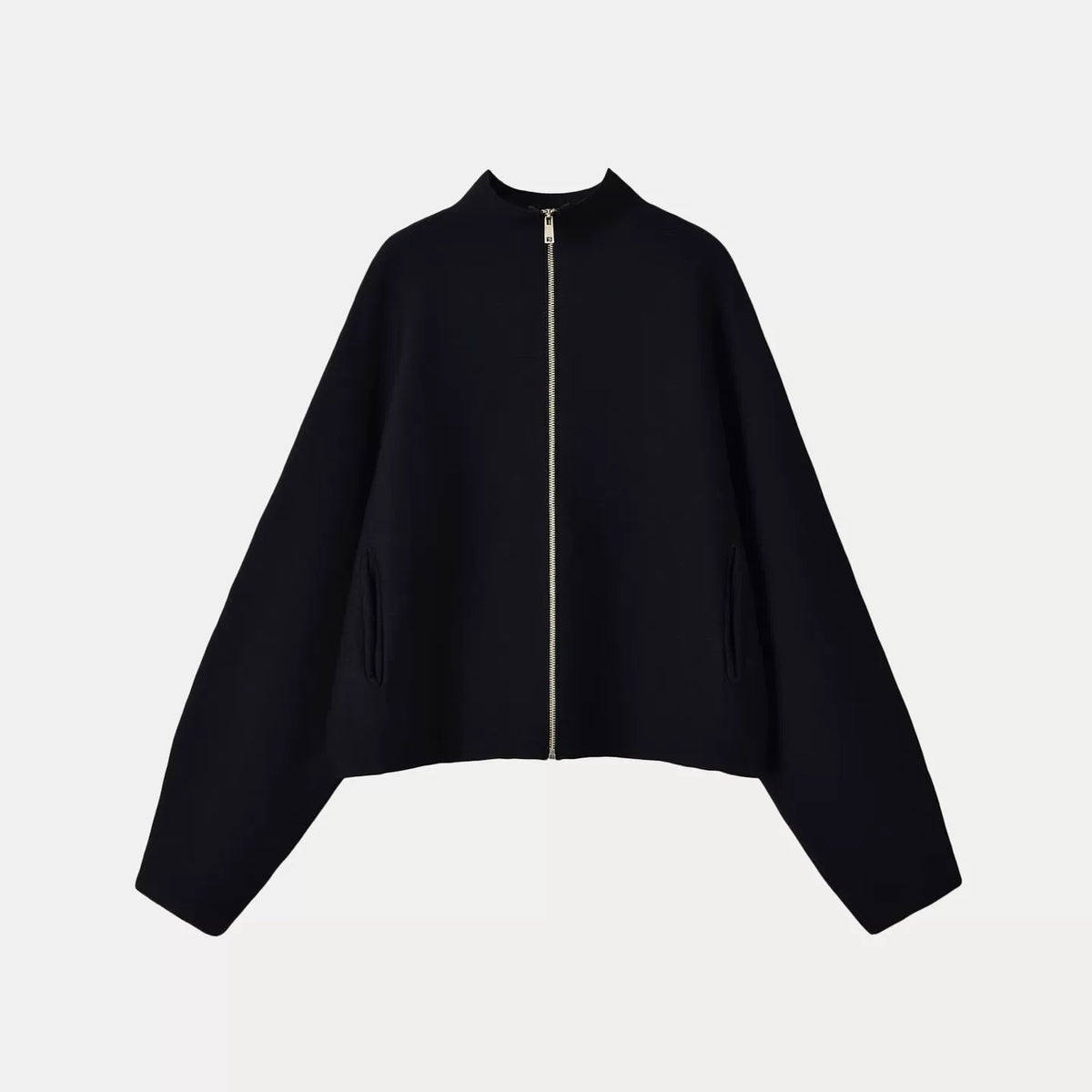 Stand-Collar Zip Knit Jacket