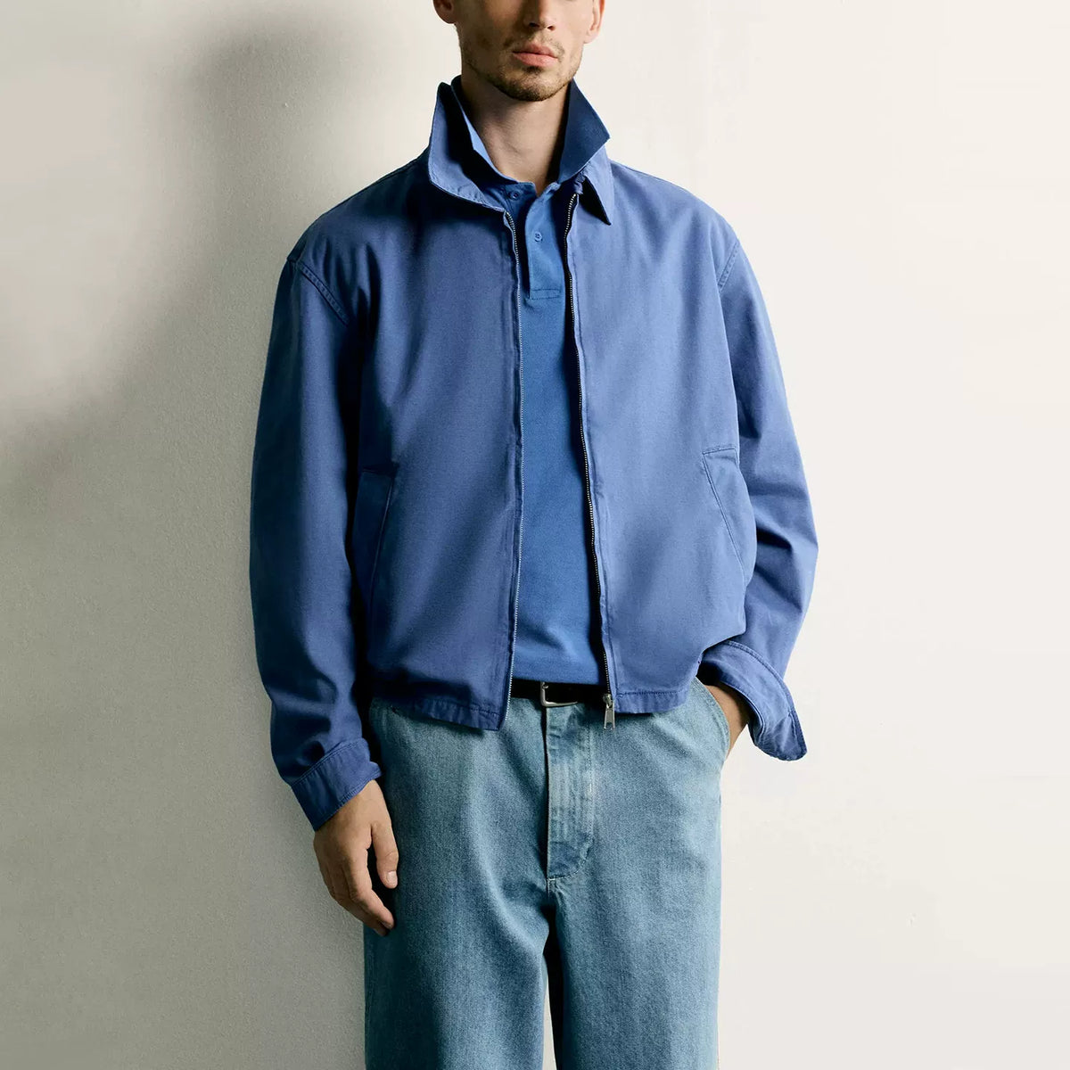 Washed Straight-Fit Collar Jacket