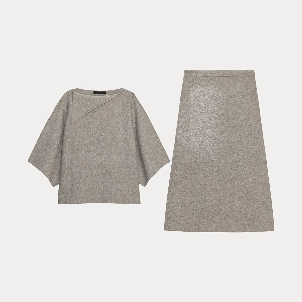 Flip-Collar Knit Top and Midi Skirt Set