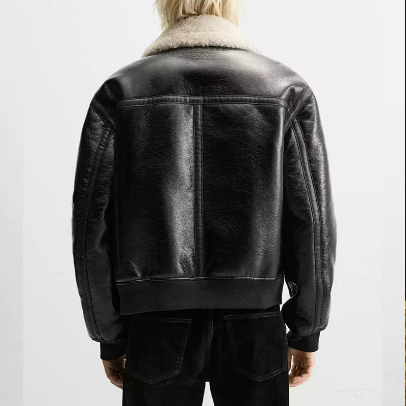 Faux Leather Fleece-Lined Jacket