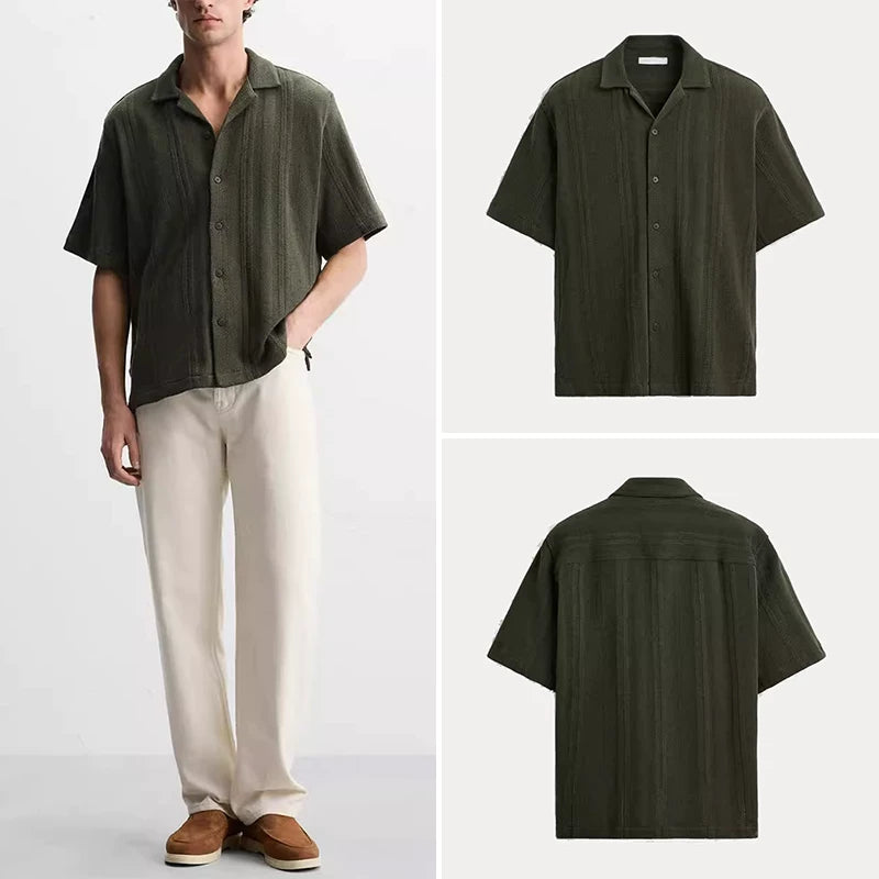 Striped Textured Short-Sleeve Shirt